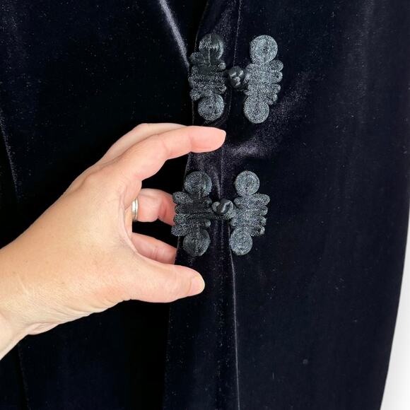 Vintage Ultra Dress Black Velour Stretchy V Neck Maxi Dress Women's Size 16 - Picture 7 of 12